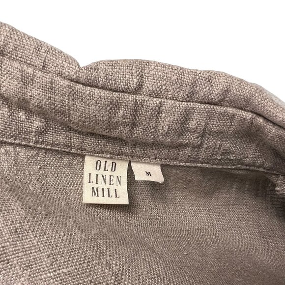 Old Linen Mill Oatmeal Tan European Linen Button Down Shirt Blouse Size Medium - Picture 3 of 7